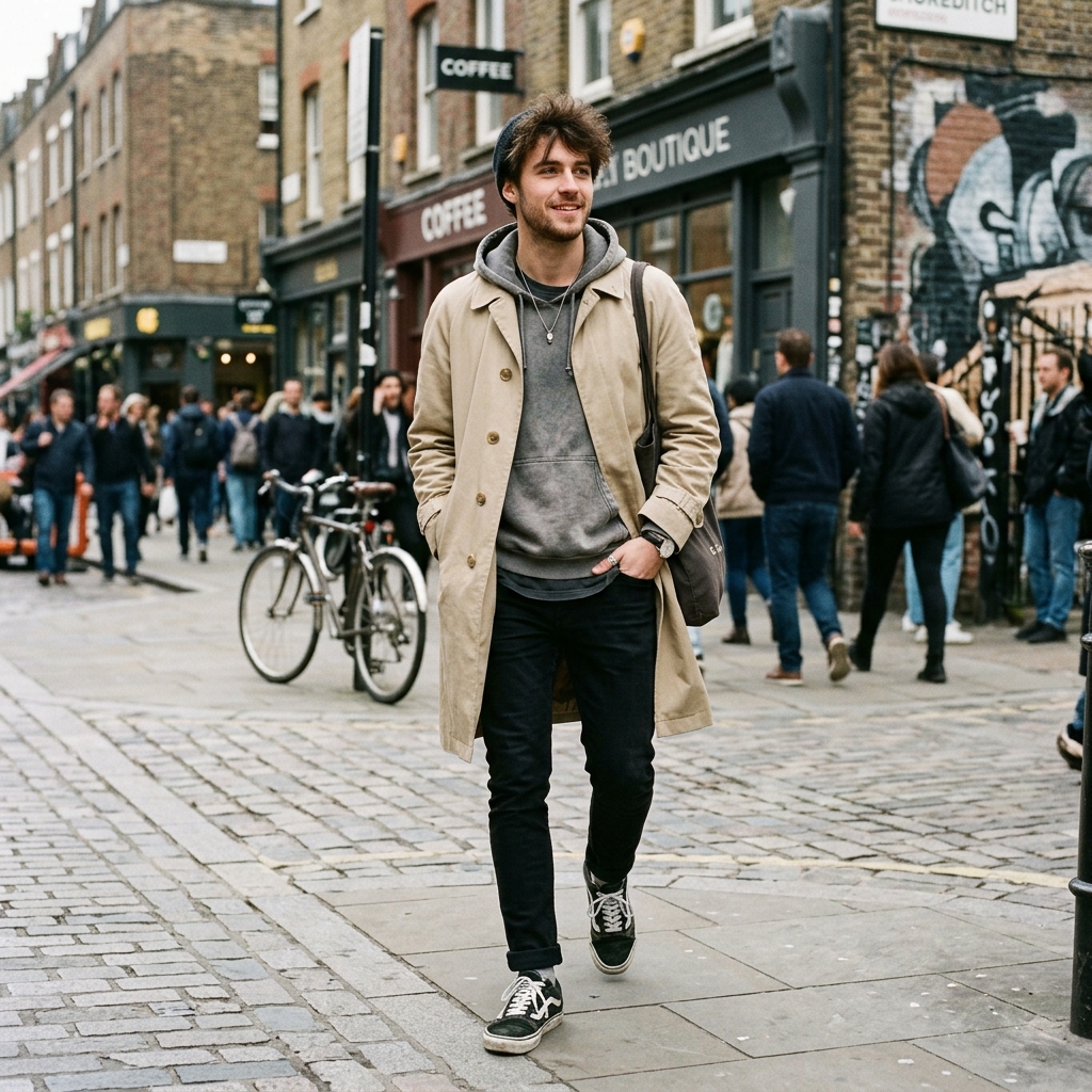 Beige Trench Coat & Hoodie Combo